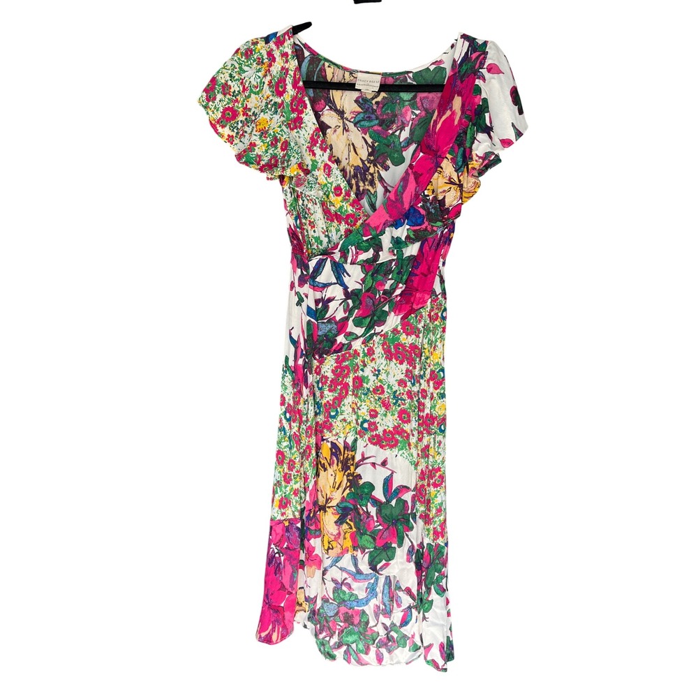 Tracy Reese Anthropologie Mixed Floral Ruffle Wrap Dress Petite XS Multicolor